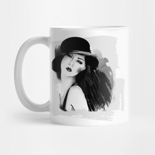 Girl with a Hat - Black & White Illustration Mug